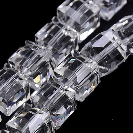 多面カットキューブ形のクリスタルガラスビーズ連売り  透明  10x10x10mm  穴：1mm  約79個/連  30.7インチ GLAA-F008-F01-1