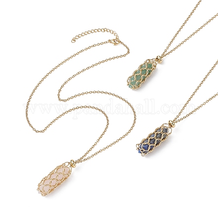 Ожерелья с подвесками-пулями из натуральных смешанных драгоценных камней NJEW-JN04529-02-1
