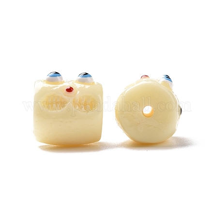 ハロウィーン不透明樹脂ビーズ  怪物の顔をした柱  トウモロコシの穂の黄色  13x12.5x14mm  穴：2mm RESI-E023-01A-1
