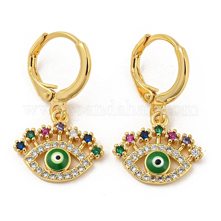 Evil Eye Real 18K Gold Plated Brass Dangle Leverback Earrings EJEW-A033-06G-03-1