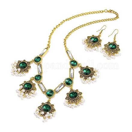 Bohemia Style Alloy Flower Jewelry Set SJEW-H076-03AG-1