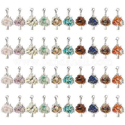 Unicraftale 4 ensemble de 10 styles de perles en pierre mélangées - Ensembles de décorations de pendentifs - Breloques à quartz en alliage - Décorations de pendentif arbre de vie avec fermoirs mousquetons pour la fabrication de colliers et de bijoux HJEW-UN0001-13-1