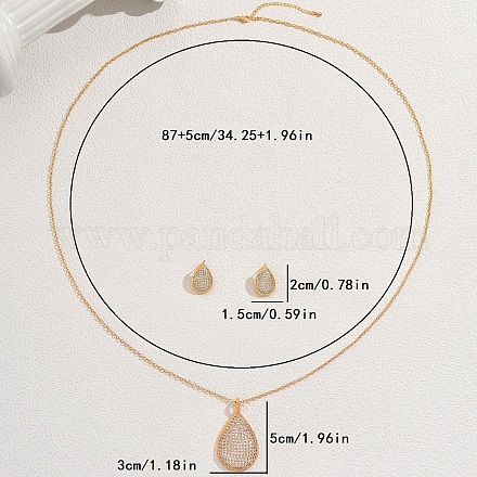Серьги-гвоздики и ожерелья из латуни с микропаве из кубического циркония в форме капли для женщин XX3532-1