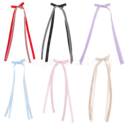 6 шт. 6-х цветные кружевные банты из полиэстера с заколками для волос из кожи аллигатора PHAR-CY0001-02-1