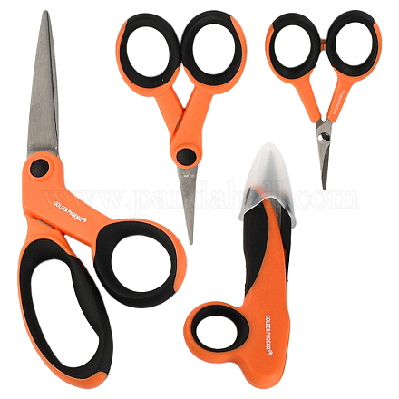 GORGECRAFT 4Pcs Sewing Scissors Set Stainless Steel Blades Sharpe Heavy Duty Fabric Cloth Embroidery Scissors Kit Comfortable Handle Orange for Home Office School Daily Supplies Accessory TOOL-WH0134-19-1