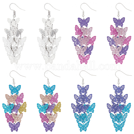 Anattasoul 4 пара 4 цветов латунные серьги-бабочки с подвесками EJEW-AN0003-80-1