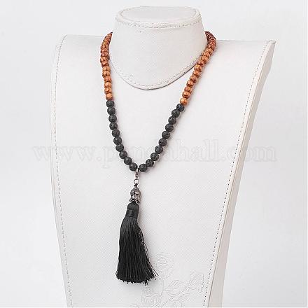 Natural Gemstone and Wood Mala Beads Necklaces NJEW-JN01778-1
