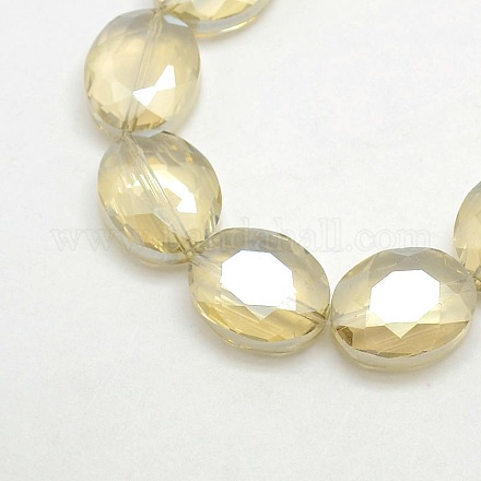 Faceted Electroplate Crystal Glass Oval Beads Strands EGLA-F059B-01-1
