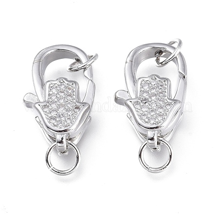 Brass Micro Pave Clear Cubic Zirconia Lobster Claw Clasps ZIRC-Q024-19P-1