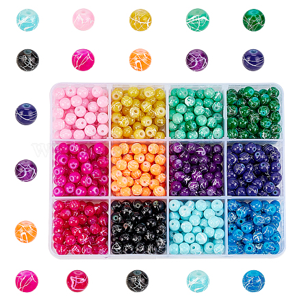 PandaHall Elite 720Pcs 12 Colors Drawbench Glass Beads Strands DGLA-PH0002-08-1