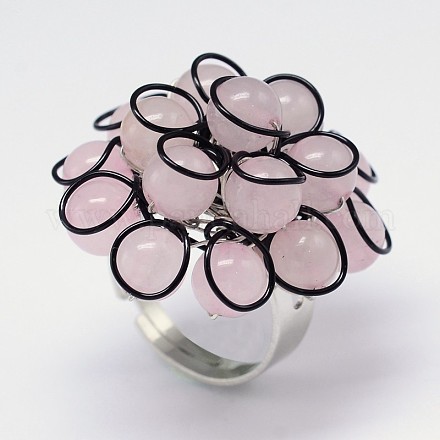 Plaqué platine fleur anneaux de quartz rose naturelle RJEW-P046-04-1