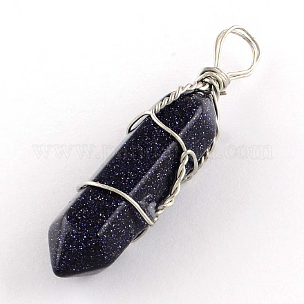 Synthetic Dyed Synthetic Blue Goldstone Stone Double Terminated Pointed Pendants G-R278-43-1