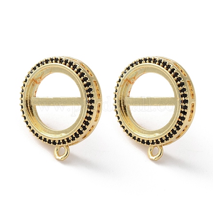 Фурнитура для сережек-гвоздиков из латуни с микропаве из черного кубического циркония KK-R215-09G-01-1