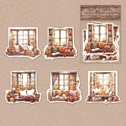 10 Stück 5 Stile dekorative Fensteraufkleber aus Papierblumen PW-WG70002-02-1