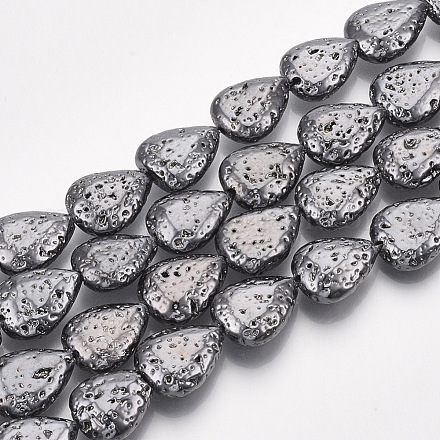 Brins de perles de pierre de lave naturelle galvanisées G-T126-09B-1