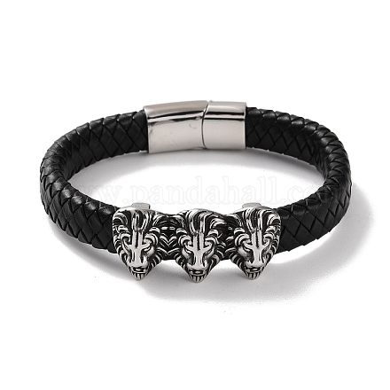 Мужские плетеные черные браслеты из искусственной кожи BJEW-K243-20AS-1