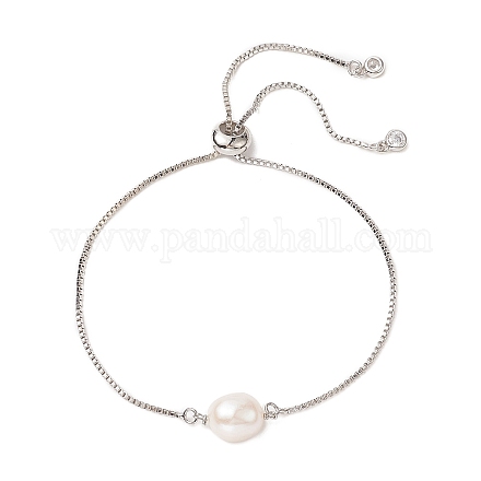 Bracciale scorrevole ovale con perline di perle naturali BJEW-JB09315-01-1
