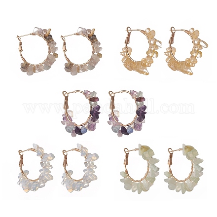 Boucles d'oreilles créoles en perles de pierres précieuses naturelles EJEW-JE05175-1