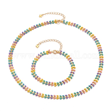 Ensembles de bijoux de chaînes d'épis d'émail en laiton SJEW-JS01143-1