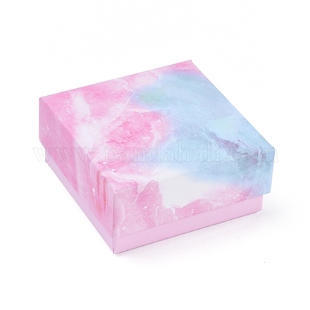 厚紙箱ジュエリーセットボックス  内部のスポンジ  正方形  空色  7.5x7.5x3.5cm CBOX-G018-D02-1