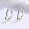 Anti-Tarnish D Shaped Rhodium Plated 925 Sterling Silver Pave Clear Cubic Zirconia Hoop Earrings for Women, Platinum