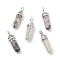 Natural Peace Jade Pointed Pendants, with Platinum Tone Brass Findings, Bullet, 39.5x12x11.5mm, Hole: 4.5x2.8mm