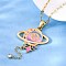 304 Stainless Steel Hot Pearl Enamel Constellation Planet Pendant Necklaces, with Crystal Rhinestone, Golden, Cancer, 15.94 inch(40.5cm)