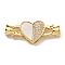 Brass Micro Pave Clear Cubic Zirconia Fold Over Clasps, Nickel Free, with Resin, Heart, Real 18K Gold Plated, White, 31mm