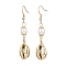 Natural Freshwater Pearl & Electroplated Shell Dangle Earrings for Women, Golden, 57.5x12mm