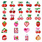 27Pcs Ftuit Patches, Iron/Sew on Appliques, Costume Accessories, for Clothes, Bag Pants, Shoes, Cellphone Case, Strawberry & Cherry, Mixed Color, 52~75x37~70x1.5~2mm