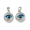 Brass Glass Charms, Eye, Platinum, 13.5x11x5mm, Hole: 2.5x4.5mm