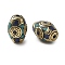 Handmade Tibetan Style Beads, Oval, Brass Beads, with Synthetic Turquoise, Antique Golden, 22~24x14.5~15x15mm, Hole: 1.8~2mm