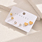 Elegant 3Pairs 201 Stainless Steel Heart & Round Stud Earrings, with Clear Cubic Zirconia, Golden, 4~7mm