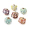 Handmade Polymer Clay Indonesia Beads, Round with Flower, with Alloy Core & Resin & ABS Imitation Pearl, Light Gold, Mixed Color, 20~22x17~18mm, Hole: 2mm