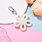 Polyester Pendant Decorations, with Alloy Swivel Clasps, Flower, Platinum, White, 90mm
