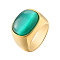 304 Stainless Steel with Natural Tiger Eye Finger Rings, Oval, Golden, Light Sea Green, US Size 10(19.8mm)