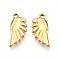 304 Stainless Steel Pendants, Ion Plating(IP), Wing Charms, Real 18K Gold Plated, 20x9x3mm, Hole: 1.5mm