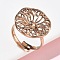 Adjustable 304 Stainless Steel Cuff Rings, Flower, Ion Plating(IP), Rose Gold, 20x19mm, Inner Diameter: 17mm
