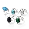 304 Stainless Steel Ring, Adjustable Synthetic Mixed Stone Rings, Oval, 15.5x21.5mm, Inner Diameter: Adjustable