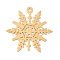 201 Stainless Steel Pendants, Laser Cut, Snowflake Charm, Real 18K Gold Plated, 34.5x34.5x1mm, Hole: 2mm