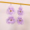 Hollow Flower Alloy Dangle Earrings, Golden, Lilac, 90x40mm
