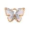 Natural Quartz Crystal Rock Crystal Pendants, Brass Pave Clear Cubic Zirconia with Enamel Butterfly Charms, Real 18K Gold Plated, 15x20x4.5mm, Hole: 5x4mm