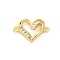 Brass Micro Pave Cubic Zirconia Connector Charms, Heart, Real 16K Gold Plated, Clear, 12x18x2.5mm, Hole: 1.4mm
