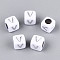 Acrylic Beads, Horizontal Hole, Metallic Plated, Cube, White, Letter V, 6x6x6mm, Hole: 3.5mm, 2600pcs/500g