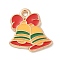 Christmas Alloy Enamel Pendants, Golden, Christmas Bell, 17.5x16.5x1.3mm, Hole: 1.6mm