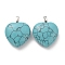 Synthetic Turquoise Pendants, Heart Charms, with Rack Plating Platinum Tone Brass Snap on Bails, 32~33x30~31x12~13mm, Hole: 5x8mm