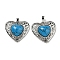 Synthetic BlueTurquoise Peach Love Heart Pendants, Rack Plating Brass Hollow Heart Charms, Cadmium Free & Lead Free, 29.5x30.5x7.5mm, Hole: 7.5x5mm