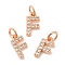 Brass Micro Pave Grade AAA Cubic Zirconia Charms, Letter F, Cadmium Free & Nickel Free & Lead Free, Real Rose Gold Plated, 9x5x1.5mm, Hole: 2mm