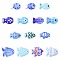 14Pcs 14 Styles Painted Glass Beads, Fish, Mixed Color, 13~21.5x12~23x6~10.5mm, Hole: 1.2~1.8mm, 1pc/style