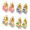 Brass & Enamel Stripe Hoop Earrings for Women, Lead Free & Cadmium Free, Real 18K Gold Plated, Mixed Color, 22.5x8.5mm